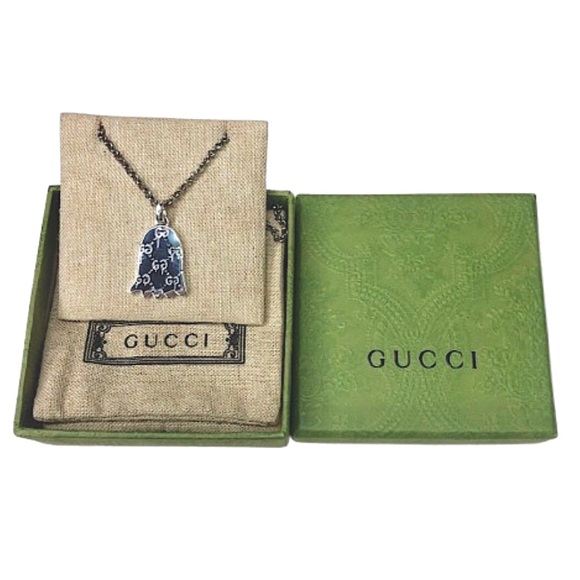 GUCCI Sterling Silver Ghost GG Monogram Necklace 21” Unisex NIB - Picture 3 of 17